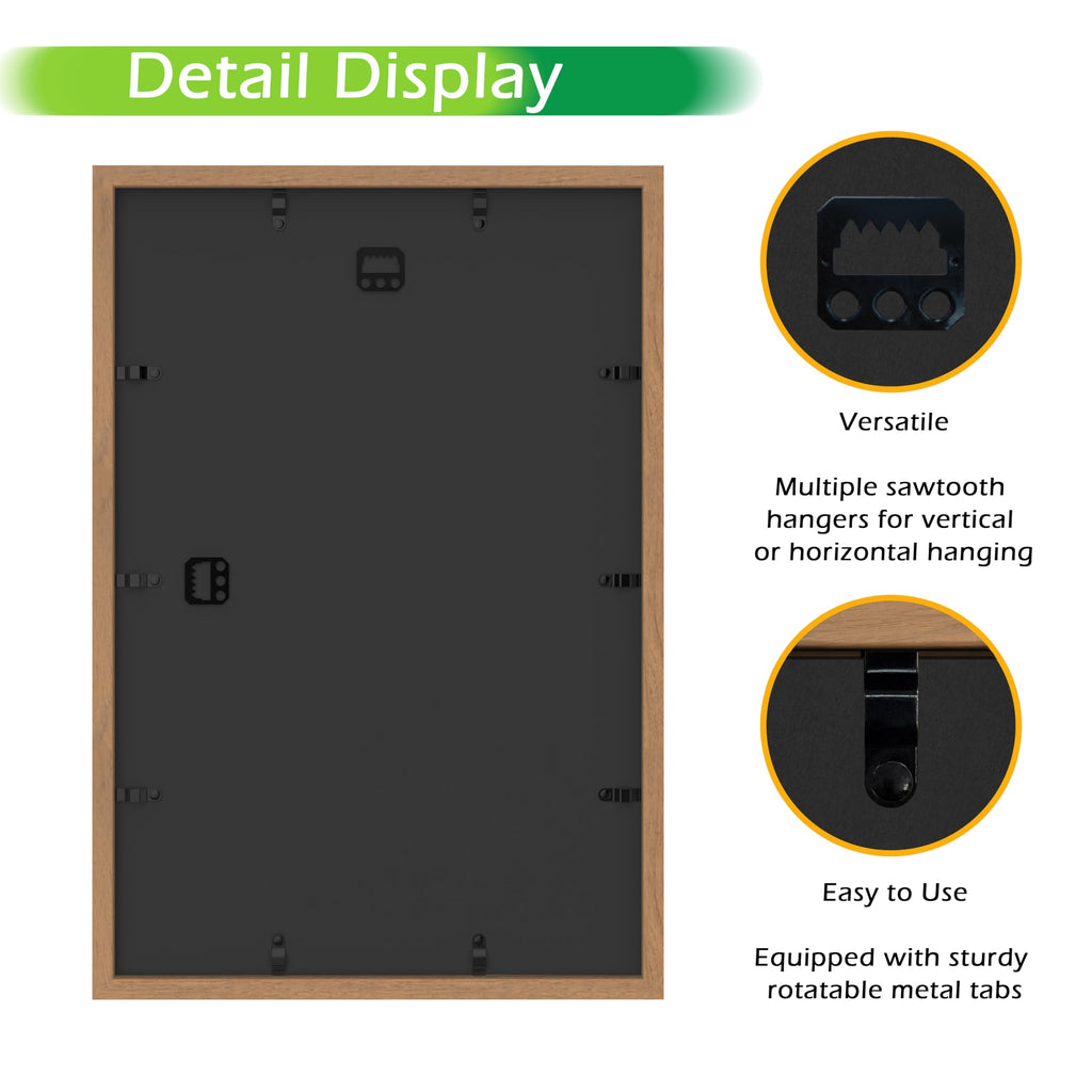 12" x 18" Golden Oak Wooden Shadow Box Frame - Soft Felt Back, Tempered Glass, and Included Elegant White Ball Push