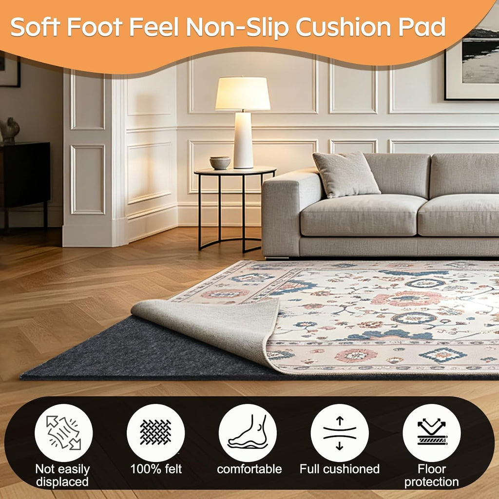 Felt Rug Pad - 1/2 9x12 Foot Extra Large Area Liner for All Floors and Trims, Thick Pad for Hardwood Floors Under - Set of 108