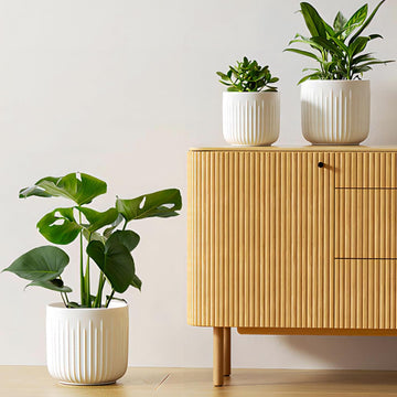 Ceramic Planters, 8.3/7/6 Inch Indoor Pots for Plants with Drainage Holes & Mesh, Modern Matte Glaze Cylinder Fluted