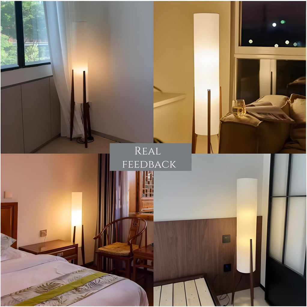 Farmhouse Floor Lamp,Walnut Wood Vintage Standings Lamp with Foot Switch, 3 Color White Fabric Tall Lamp