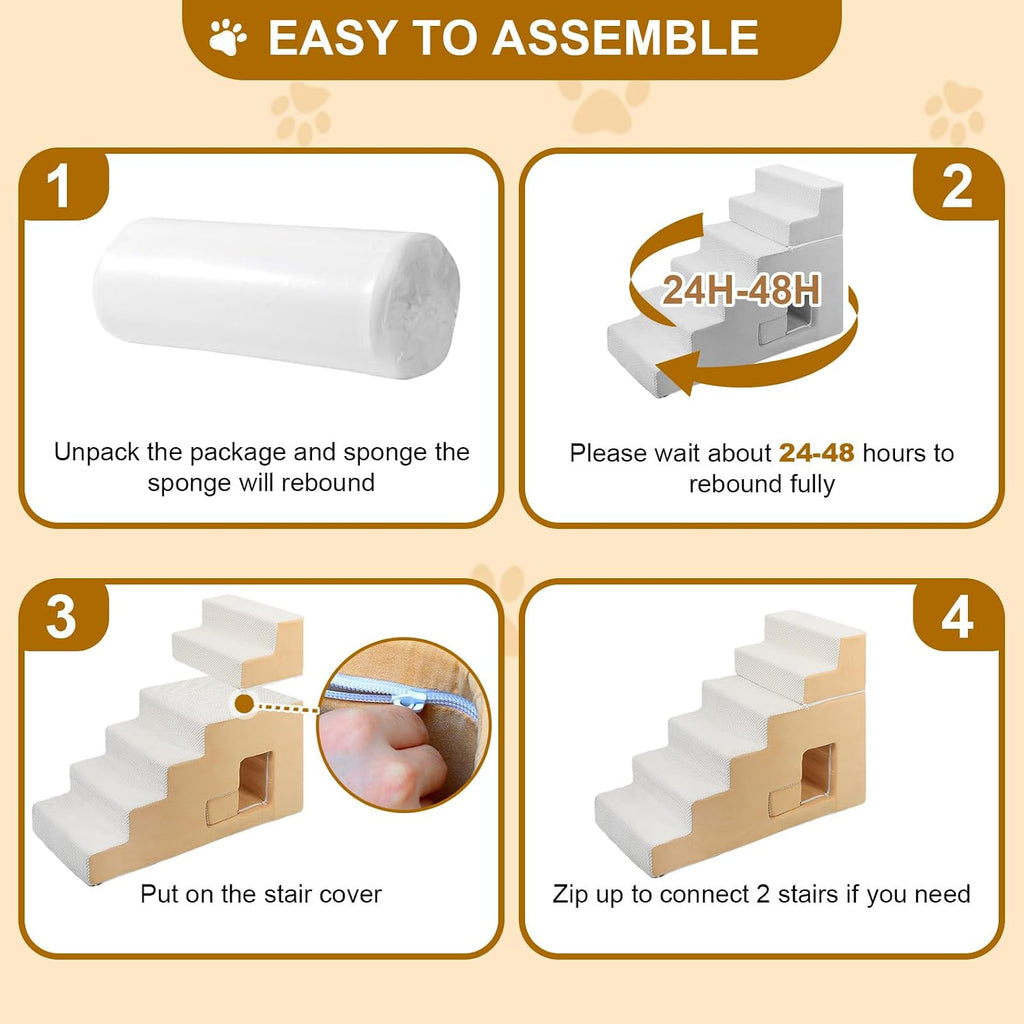 Dog Stairs for Small Dogs 27"H, 6-Step Dog Steps for High Bed, High-Density Foam Pet Stairs with Non-Slip Removable
