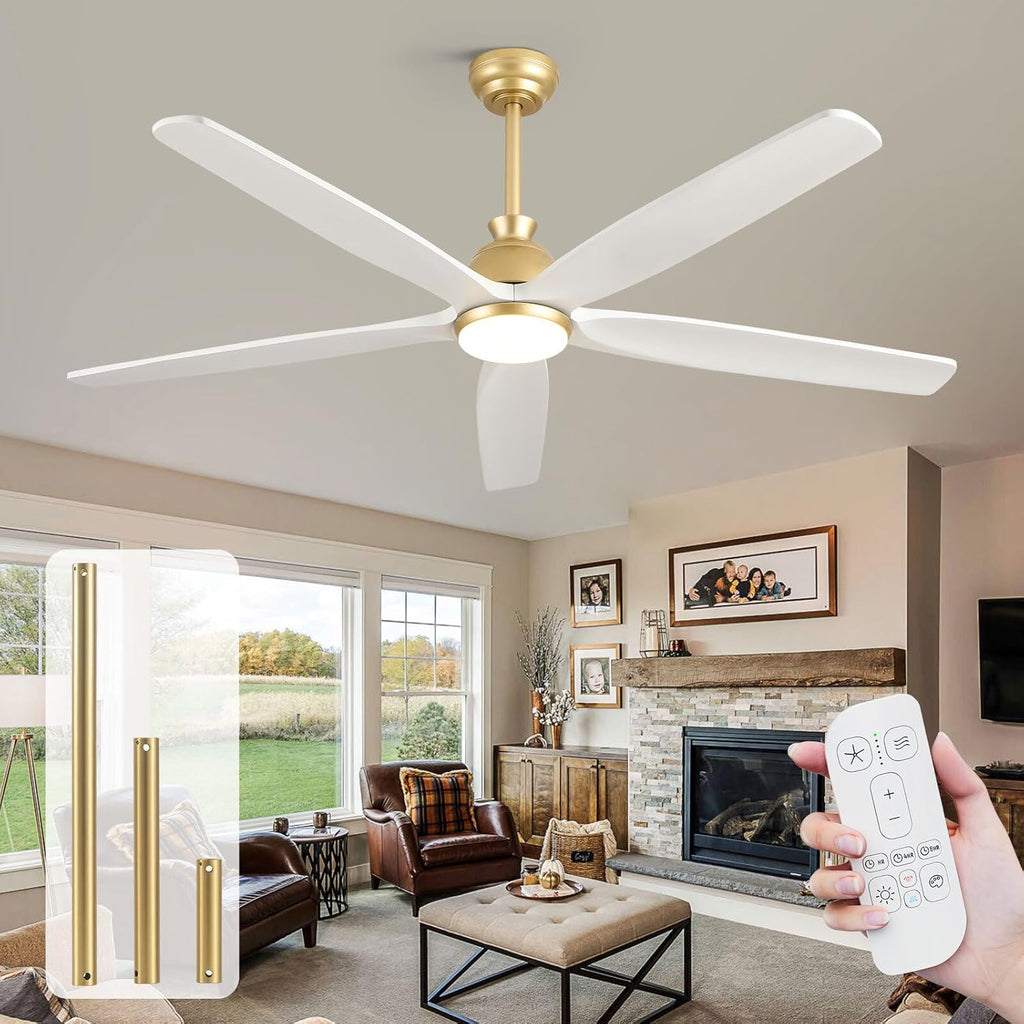 60" Ceiling Fan with LED Light and Remote - White Gold