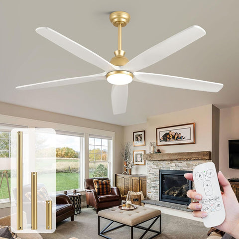 Savey'Sley 60" Ceiling Fan with LED Light and Remote - White Gold