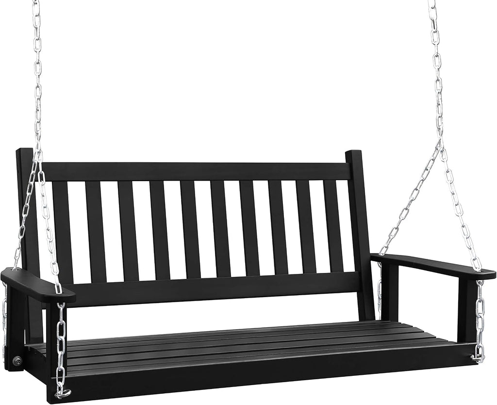 Outdoor Patio Hanging Wooden Porch Swing 4FT with Chains, 2-Person Heavy Duty Swing Bench for Garden and Backyard