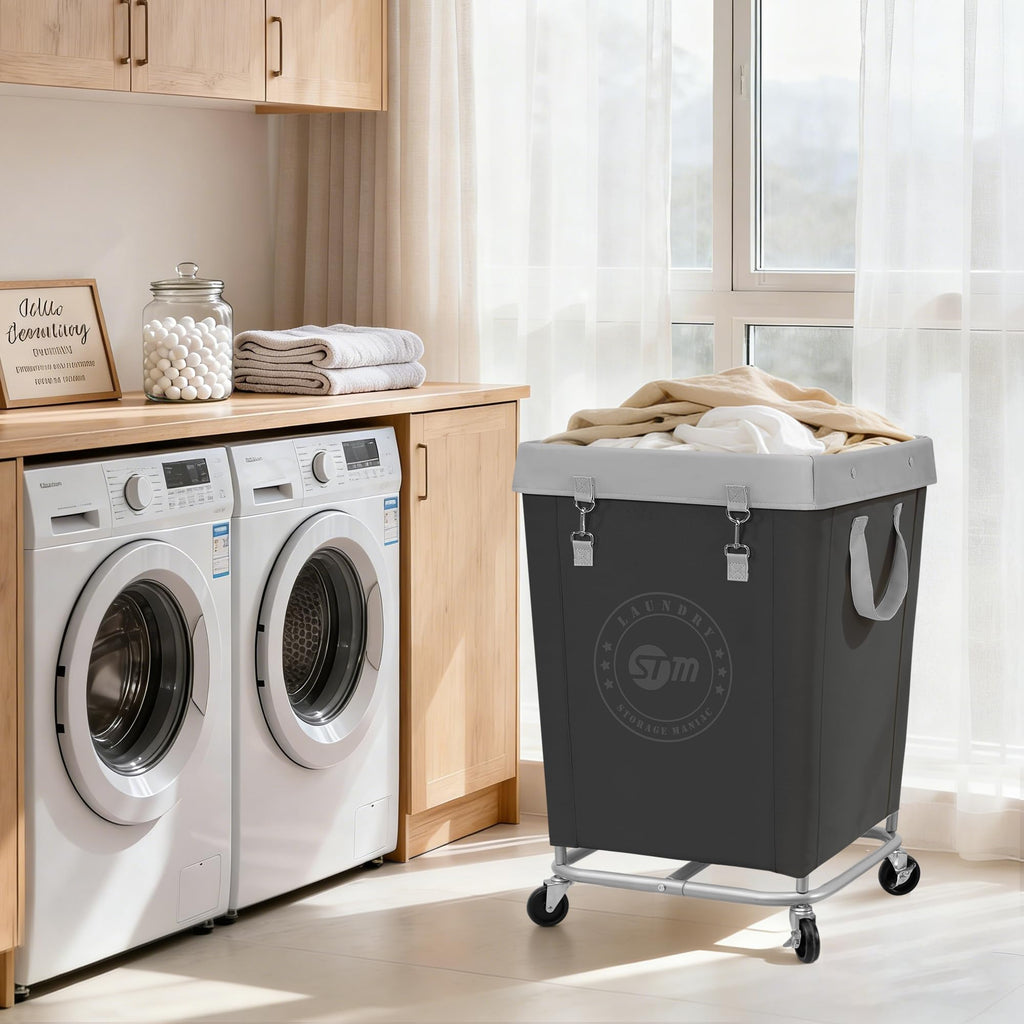 Commercial Laundry Hamper with Heavy Duty Steel Frame, 160 L Industrial Laundry Basket Cart with Wheels , Laundry