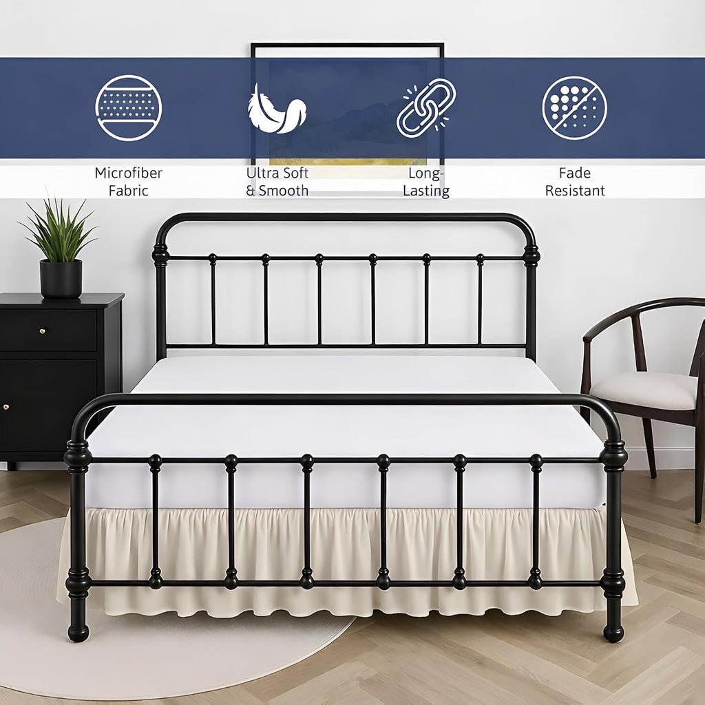 King Size Ruffled Bed Skirt - 24 inch Drop Dust Ruffle Bedskirt with Split Corners, Easy Fit Platform Design Bed