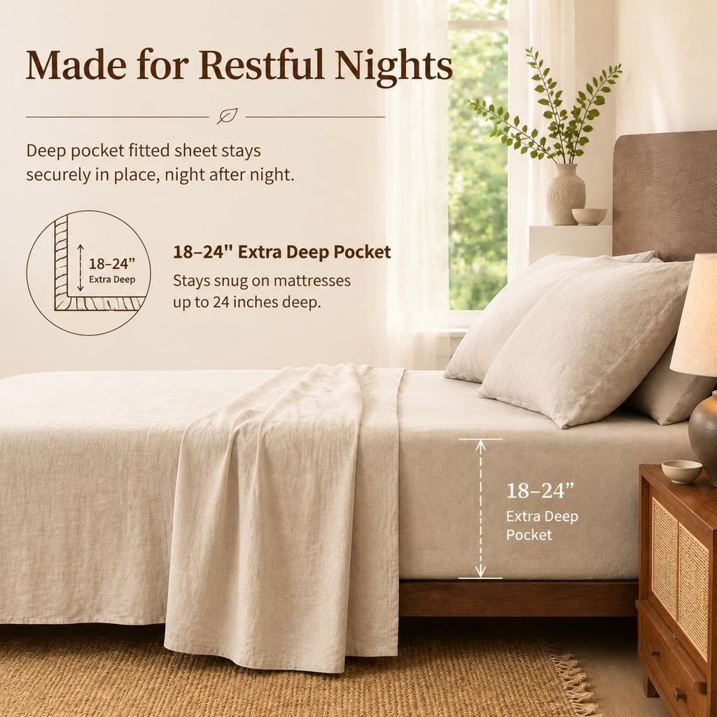 100% French Linen Sheets California King, 4 Pcs, 18-24" Deep Pocket
