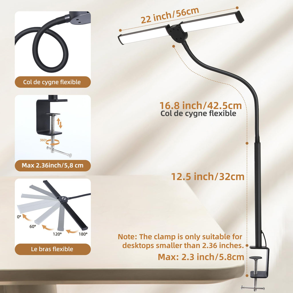 Led Desk Lamp, Eye-Care Desk Light Clamp, Black