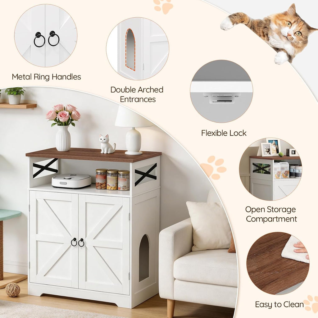 Litter Box Enclosure, Tall Cat Litter Box Furniture with Storage