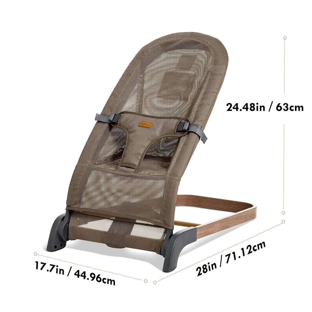 Foldable Baby Bouncer Seat, 3 Heights, Breathable Mesh (Light Brown)