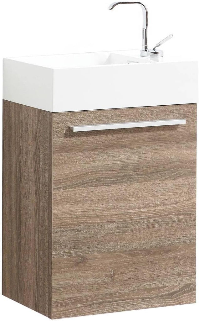18-Inch Floating Bathroom Vanity with Sink & Mirror – Space-Saving Wall-Mounted Cabinet, Glossy White