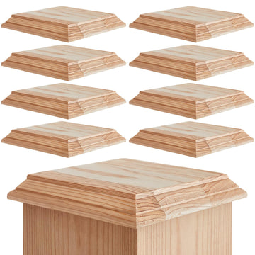 8 Pcs 6 x 6''/ 5 x 5'' Wood Newel Post Cap Pyramid Design Fence Cedar Top Post Cap for 5 Inch/ 6 Inch Fence Topper