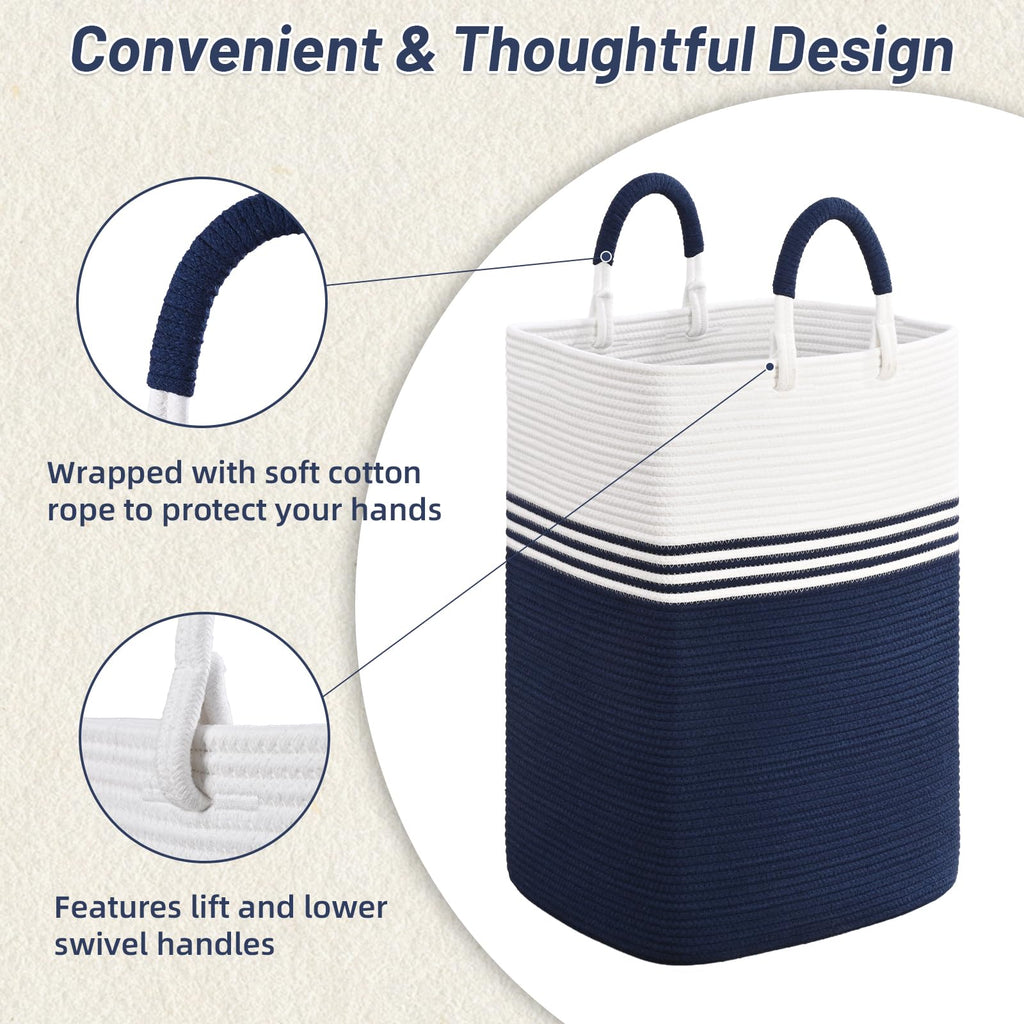 Laundry Basket Hamper, Blanket Storage, Dirty Clothes Hamper with Swivel Handles, Woven Cotton Rope Toy Baskets, Blanket