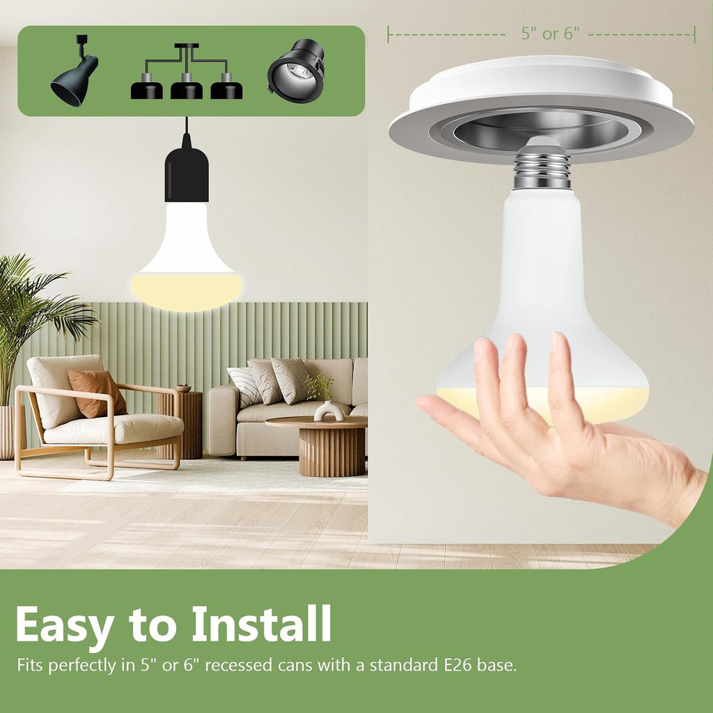 BR30 LED Flood Light Bulbs, 7.5W Equivalent 65W, 650LM, Dimmable, 2700K Soft White, CRI 80, 110° Beam Angle, E26