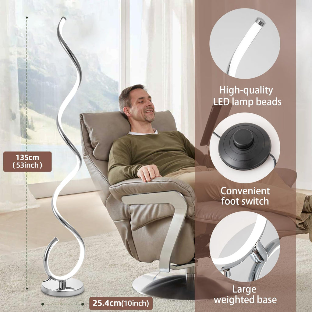 Spiral LED Floor Lamp, 40W Modern Floor Lamps with Remote Control, 3 Colors Stepless Dimmable Floor Standing Lamp