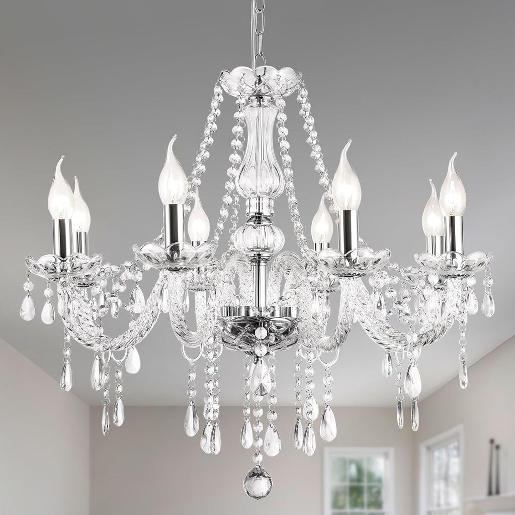 Modern Elegant 8 Lights K9 Crystal Glass Chandelier Pendant Ceiling Lighting European Style for Dining Living Room Bedroom Transparent, 8 E12 Bulbs Required A110-B082GBMV82