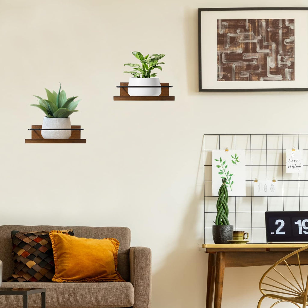 Wall Mounted Plant Holder, Wooden Floating Shelves for Flower Pot Wall Hanging Wood Rack Farmhouse Small Decorative