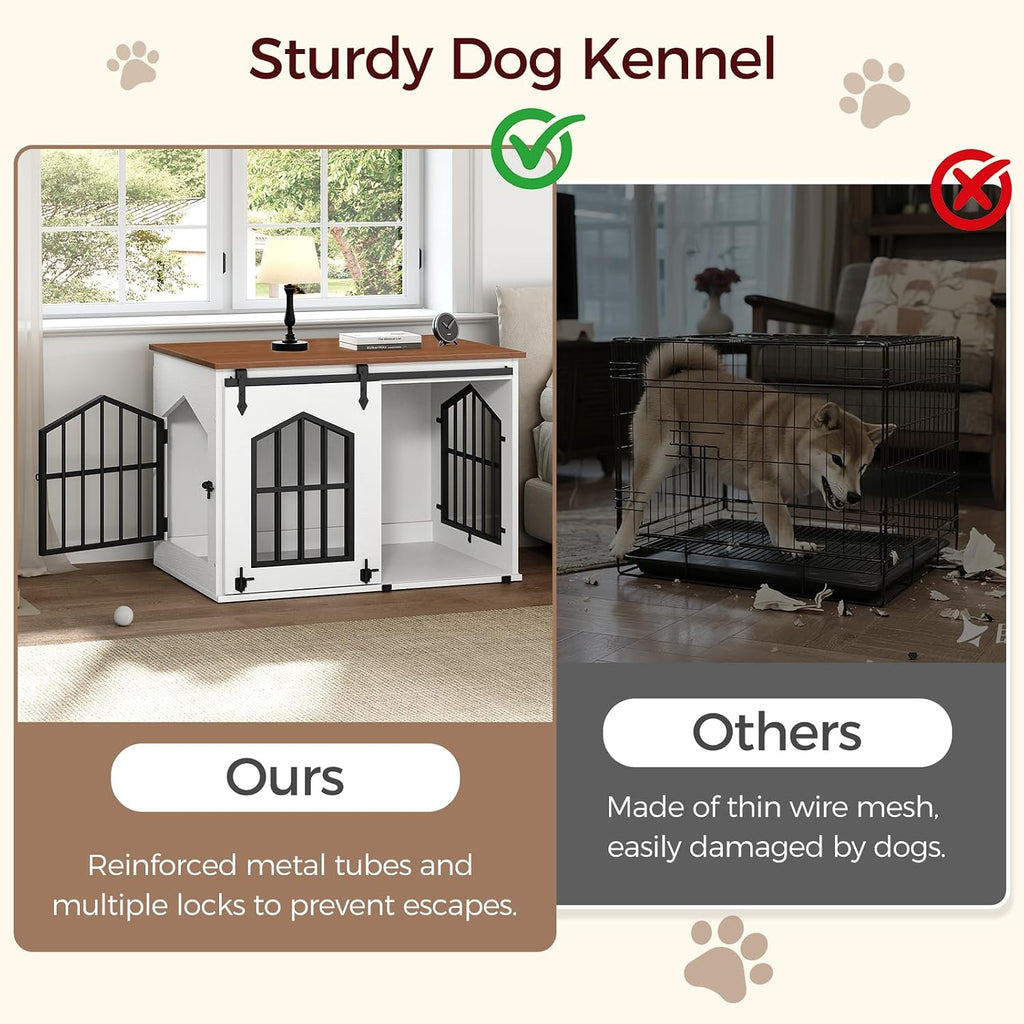 Dog Crate Furniture, Farmhouse Dog Kennel with Sliding Barn Door, Wooden Dog Cage for Small Medium Dogs