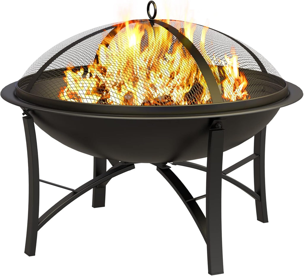 Fire Pit for Outside Wood Burning,BBQ Grill Steel Fire Bowl with Spark Screen Cover,Log Grate,Poker for Camping Beach Bonfire Picnic Backyard Garden - Image 8