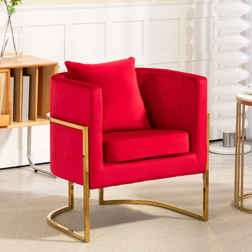 Velvet Accent Chair, Mid Century Modern Upholstered Barrel Armchair, Comfy Single Vanity Chair with Metal Gold Legs