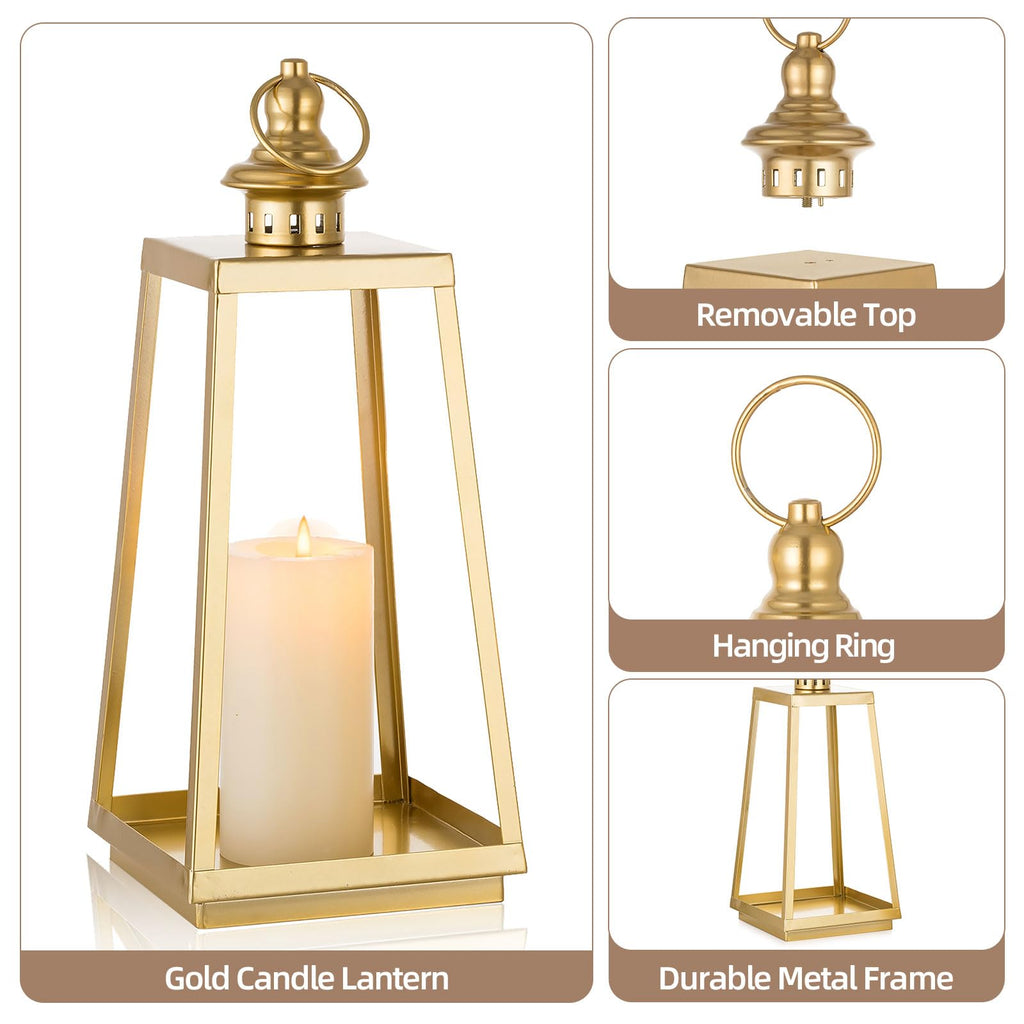 Gold Metal Lantern Decorative Indoor, Set of 2 Wedding Decor