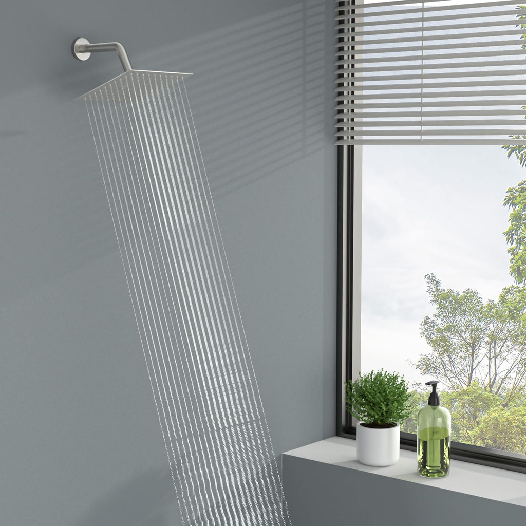 Rain Shower Heads High Pressure, Rainfall Showerhead Fixed Mount, 6 Inch Large Square High Flow Shower Head (Brushed