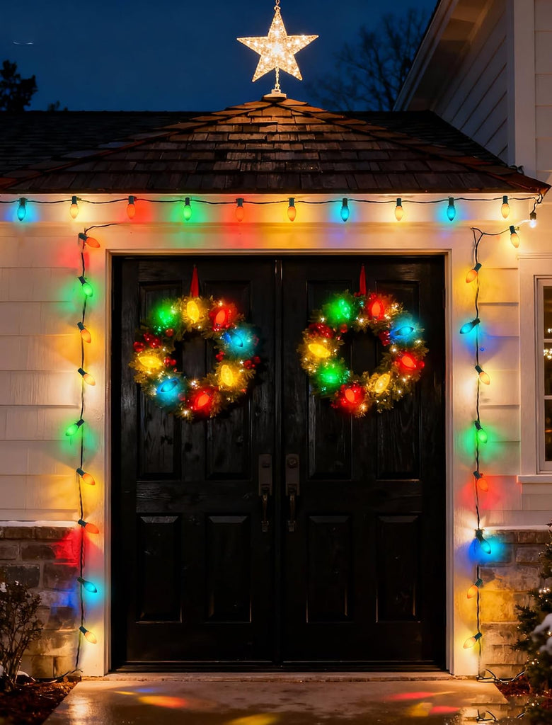C7 LED Christmas String Lights 25FT, Vintage String Lights with 27 Multicolor Ceramic LED Bulbs, Outdoor Hanging