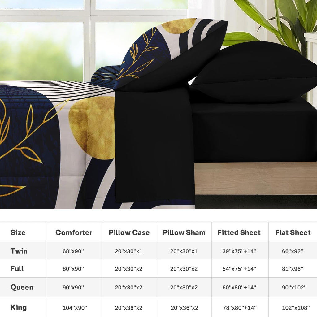 King Comforter Set with Sheets, 7 Pieces Abstract Boho Bedding