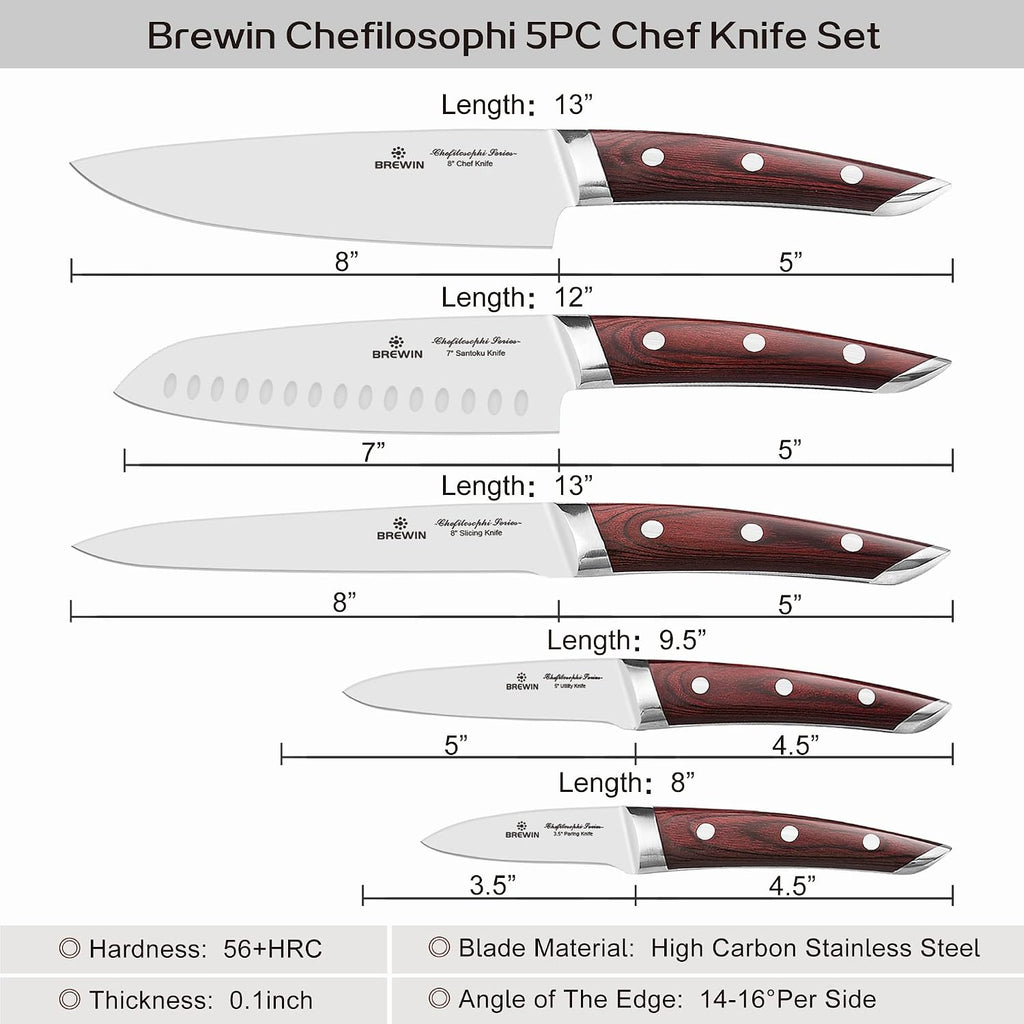 Japanese Chef Knife Set 5 PCS with Elegant Red Pakkawood Handle Ergonomic Design,Professional Ultra Sharp Kitchen