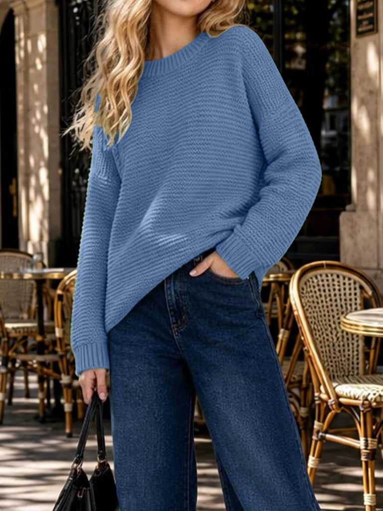 Knit Sweater Long Sleeve Crewneck Solid Soft Loose Pullover for Tween Warm Casual Fall Winter School Top