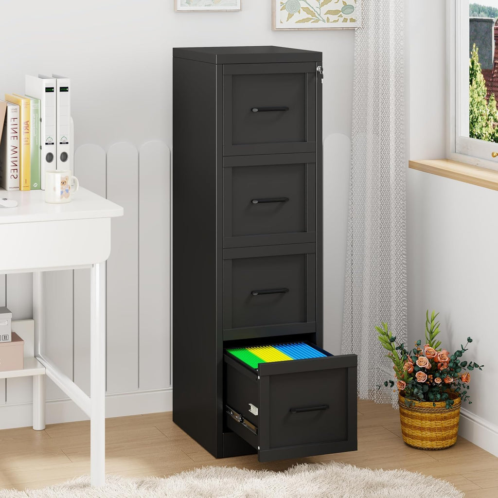 4-Drawer File Cabinet with Lock, Narrow Vertical Filing Cabinets | Metal File Cabinets Storage Cabinet for Letter