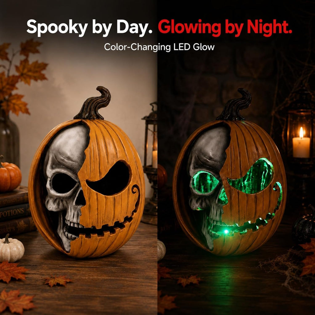 Light Up Jack O Lantern, Pumpkin Skull Halloween Home Decorations