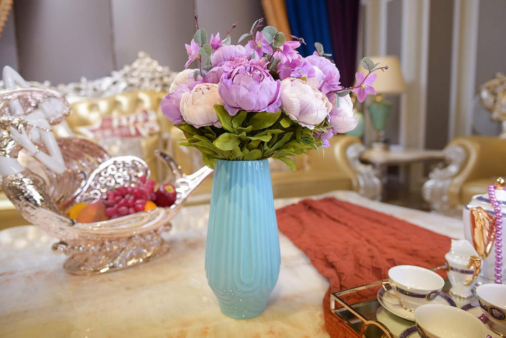 Large Artificial Peony Silk Flower Bouquets Arrangement Wedding Centerpieces (New Purple) - Set of 2