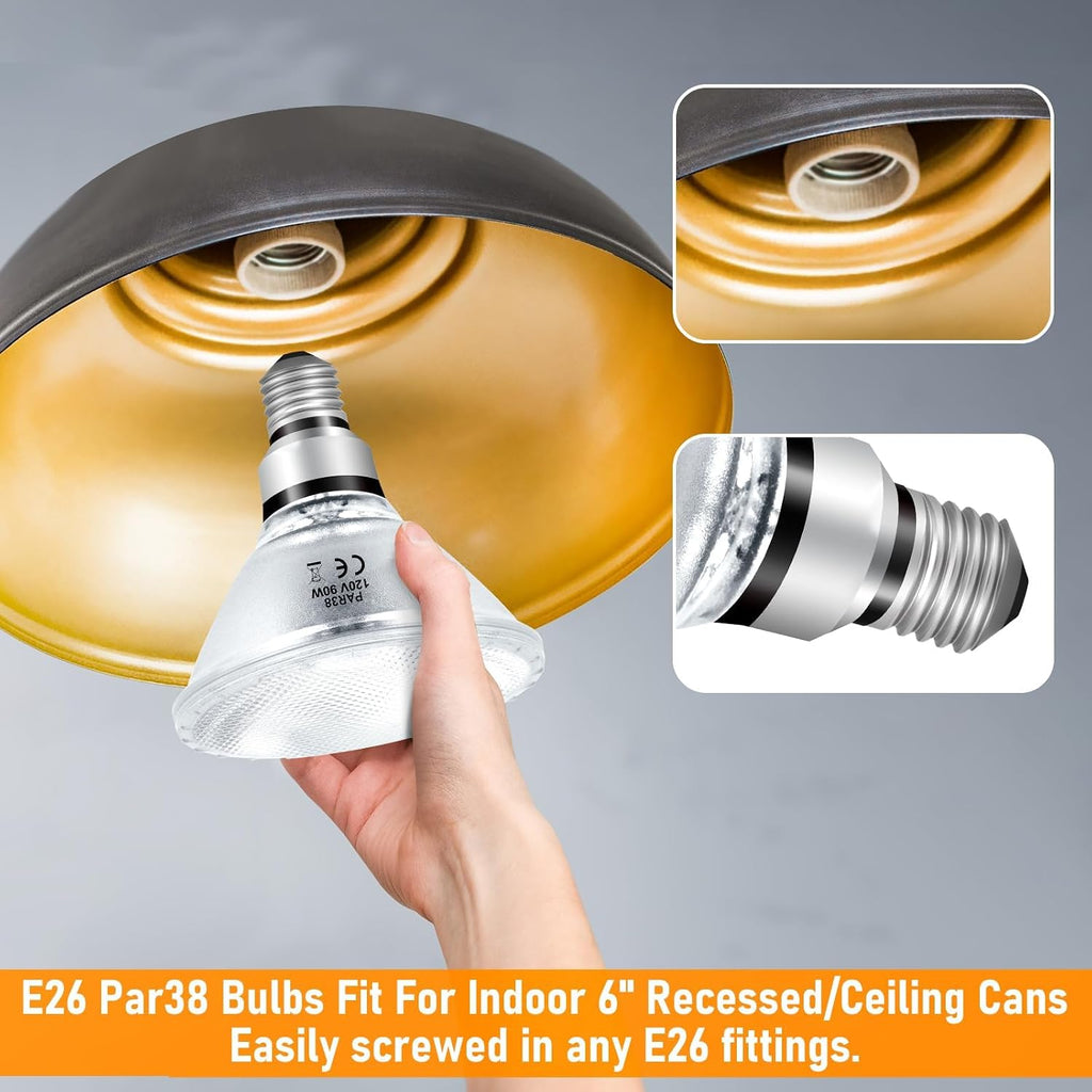 PAR38 Halogen Flood Light Bulbs 90W 120V, 4Pcs Halogen PAR38 90W Light Bulbs Dimmable with E26 Base, 2700K Warm