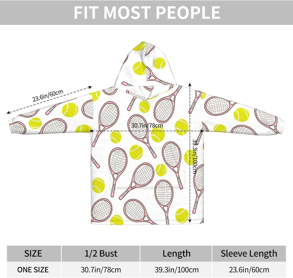 Sports Seamless Pattern With Tennis Ball And Racket Icons In Flat Design Style Adult Flannel Hooded Blanket