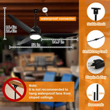 52 Inch Gazebo Fan Outdoor Hanging - Plug in Waterproof Fans with Lights for Patio - Dimmable Remote App Control Black A101-B0DKN9SB8Z