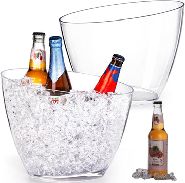 Acrylic Ice Bucket, 5.2L Clear Plastic Champagne Wine Bucket Chiller, Oval Bar Ice Cooler Container, Food - Set of 2