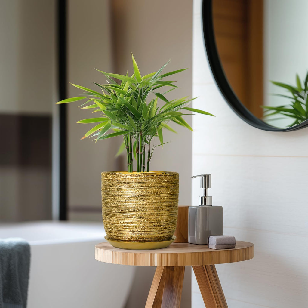 Ceramic Plant Pot 7 Inch, Ceramic Planter for Indoor Plants, Gold