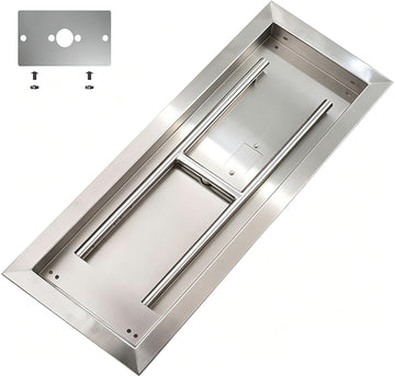 (1-Pack) 30 x 10 inch Rect Drop-in Fire Pit Pan H-Burner Installed, 125, 000 BTU Max