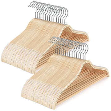Sleek Wooden Hangers with Non-Slip Rubber Grips, Sweater Hangers No Shoulder Bump, Lightweight Clothes Hangers
