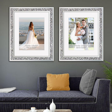Big Mirror Photo Frame 16x20inch Mat To 11x14inch Crushed Diamond Bling Sparkle Home Decor, 2 Pack Crystal Silver