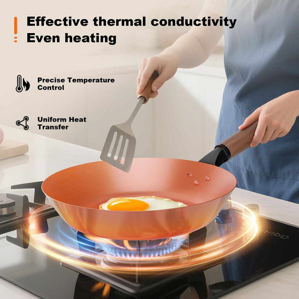 Handmade Pure Copper Frying Pan - Premium Red Copper Cookware for Professional Cooking