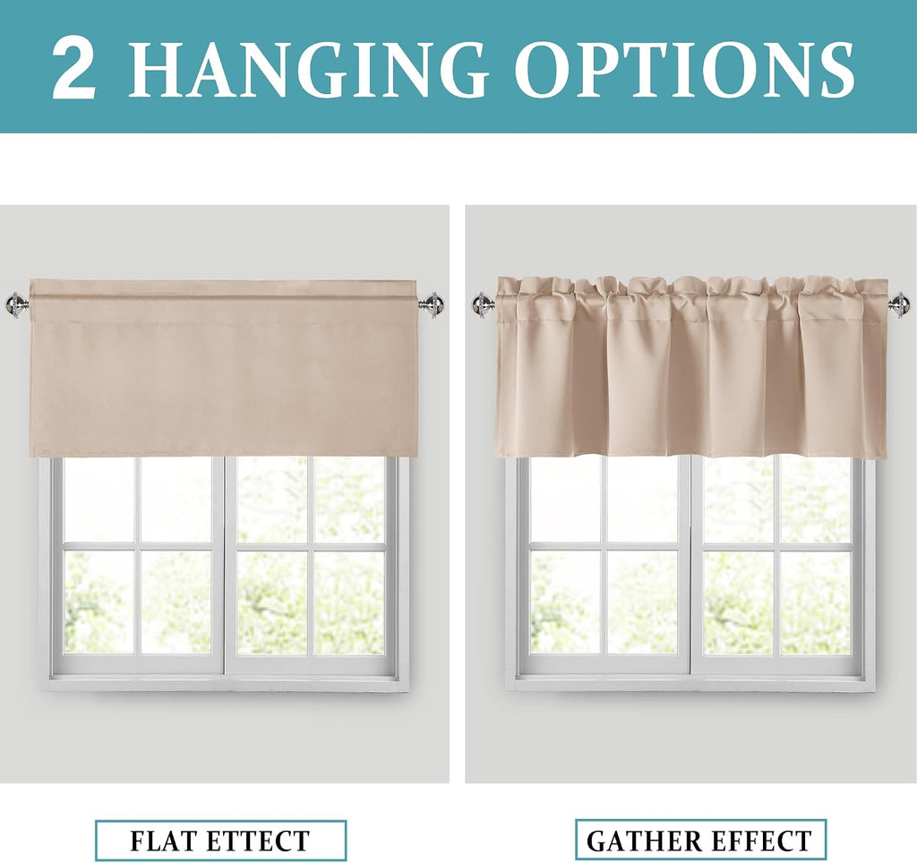 Beige Valances for Windows Rod Pocket Room Darkening Small Window Curtains , 52" W x 18" L, 1 Panel