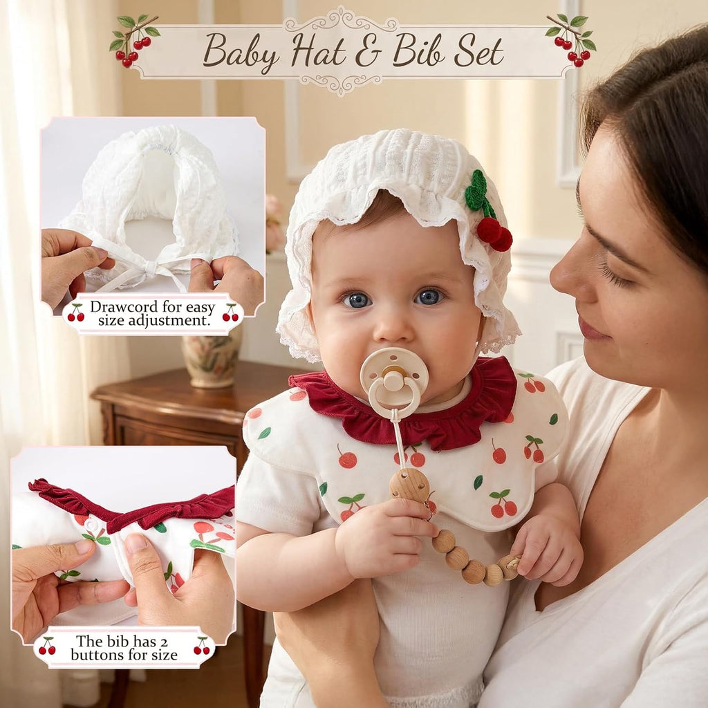 Cherry Baby Shower Gifts for Girls, Baby Girl Gifts Baskets with Musical Plush Toy, Blanket/Bodysuit Set, New Born