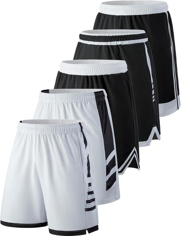 5 Pack Youth Boys Knee Length Basketball Shorts