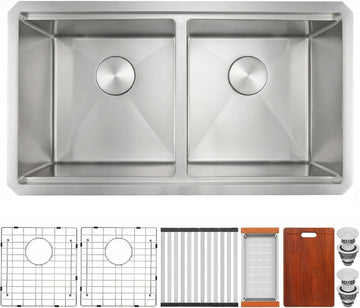 30''x18'' Double Bowl Undermount Kitchen Sink, T304 Stainless Steel 50/50 Workstation Sinks with 10'' Deep Basins &