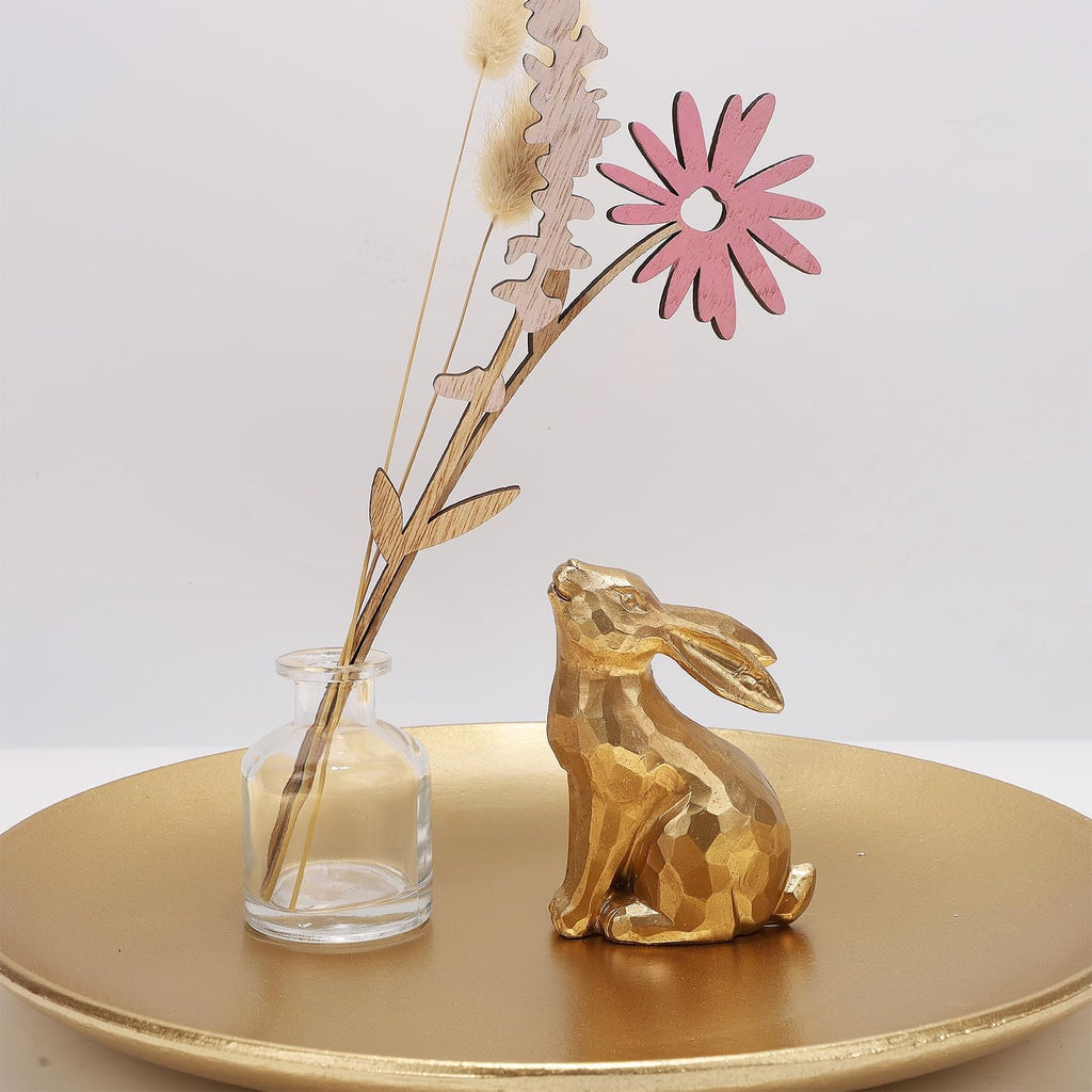 Easter Bunny Figurines Decor, Mini Resin Golden Bunnies Spring Sculpture Tabletop Ornament, Rabbits Festival - Set of 3