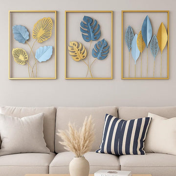 Bohemian 3D Metal Leaf Gold Wall Art, Set of 3, 16x11