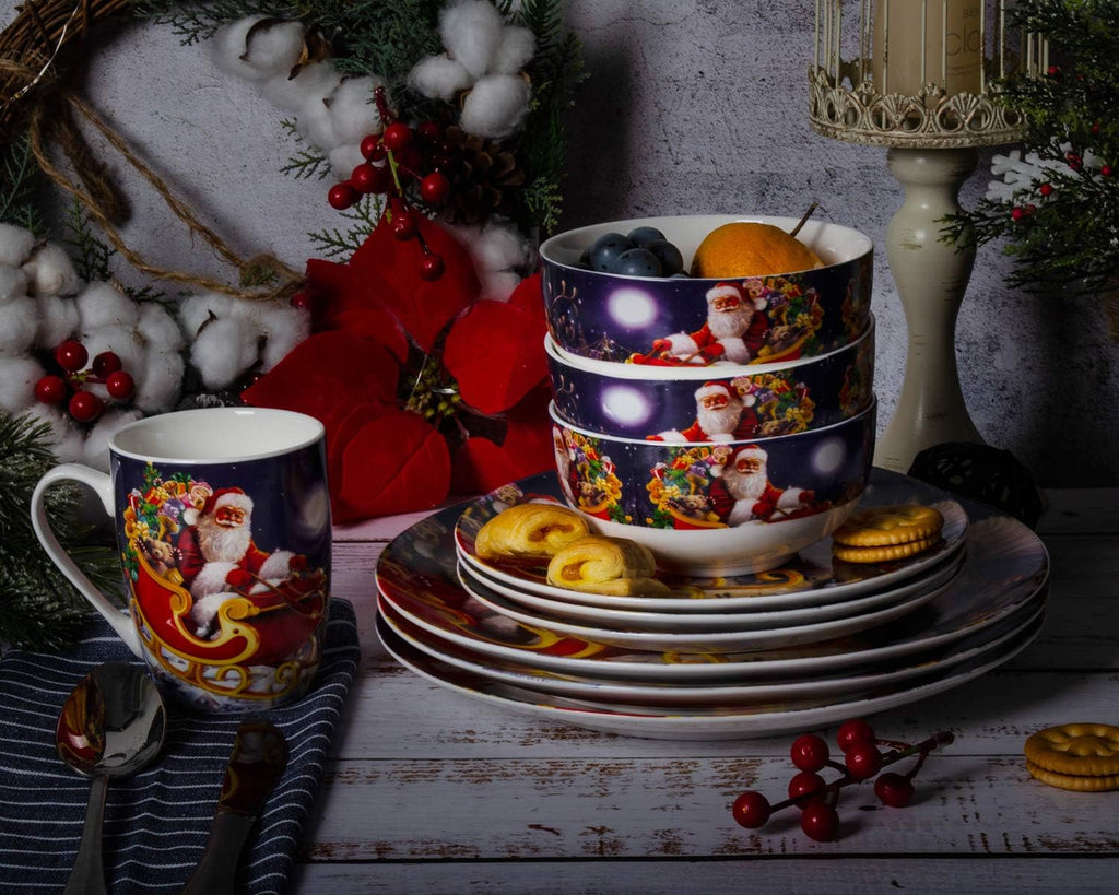 Porcelain Dinnerware Sets Christmas Gecorations Gift Theme Ceramic Plates Bowls16 Piece Dinner Service Sets (Blue)