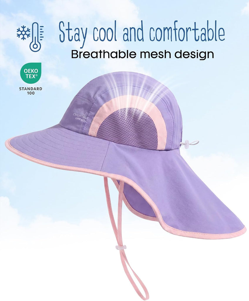 Kids Sun Hat with Neck Flap Toddler Beach Bucket UPF 50+ Boys Girls Swim Hat
